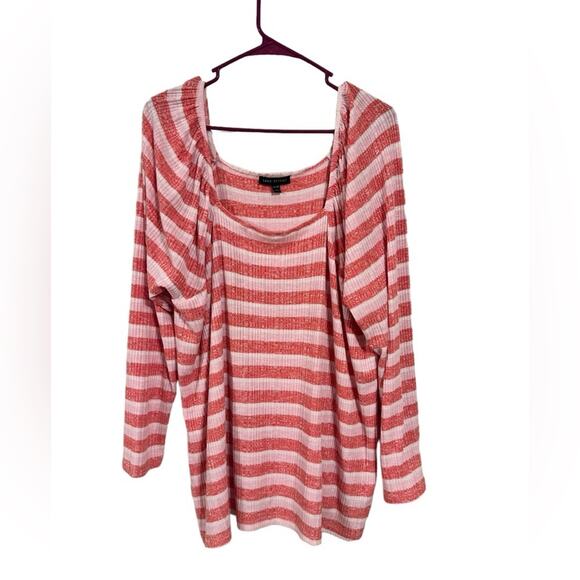 Lane Bryant Pink and Red Striped Square Neck Blouse size 26/28 - Picture 1 of 6